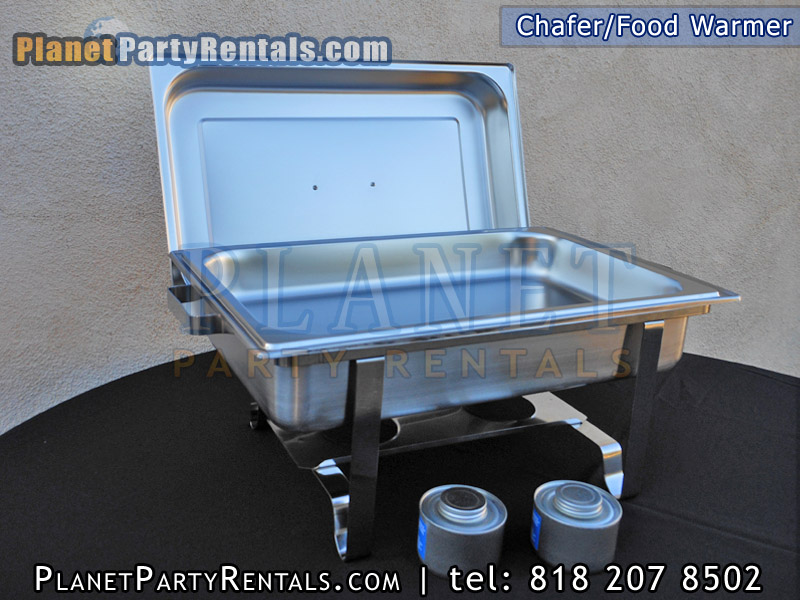 Chafer / Food Warmer for rent. The Chafing Dish is a 8 Quart full size rectangular steel chafer.The Chafing Dish includes a full steam pan, full size rectangular water pan, the lid and dual fuel holders to keep your food warm for several hours. The rental of the Chafer/Food Warmer is for the entire day. The Chafer/Food Warmer is picked up the same day or the following day, the delivery personnel wisk ask you when the equipment is to be picked up. Chafer / Food Warmer for rent. The Chafing Dish is a 8 Quart full size rectangular steel chafer.The Chafing Dish includes a full steam pan, full size rectangular water pan, the lid and dual fuel holders to keep your food warm for several hours. The rental of the Chafer/Food Warmer is for the entire day. The Chafer/Food Warmer is picked up the same day or the following day, the delivery personnel wisk ask you when the equipment is to be picked up.